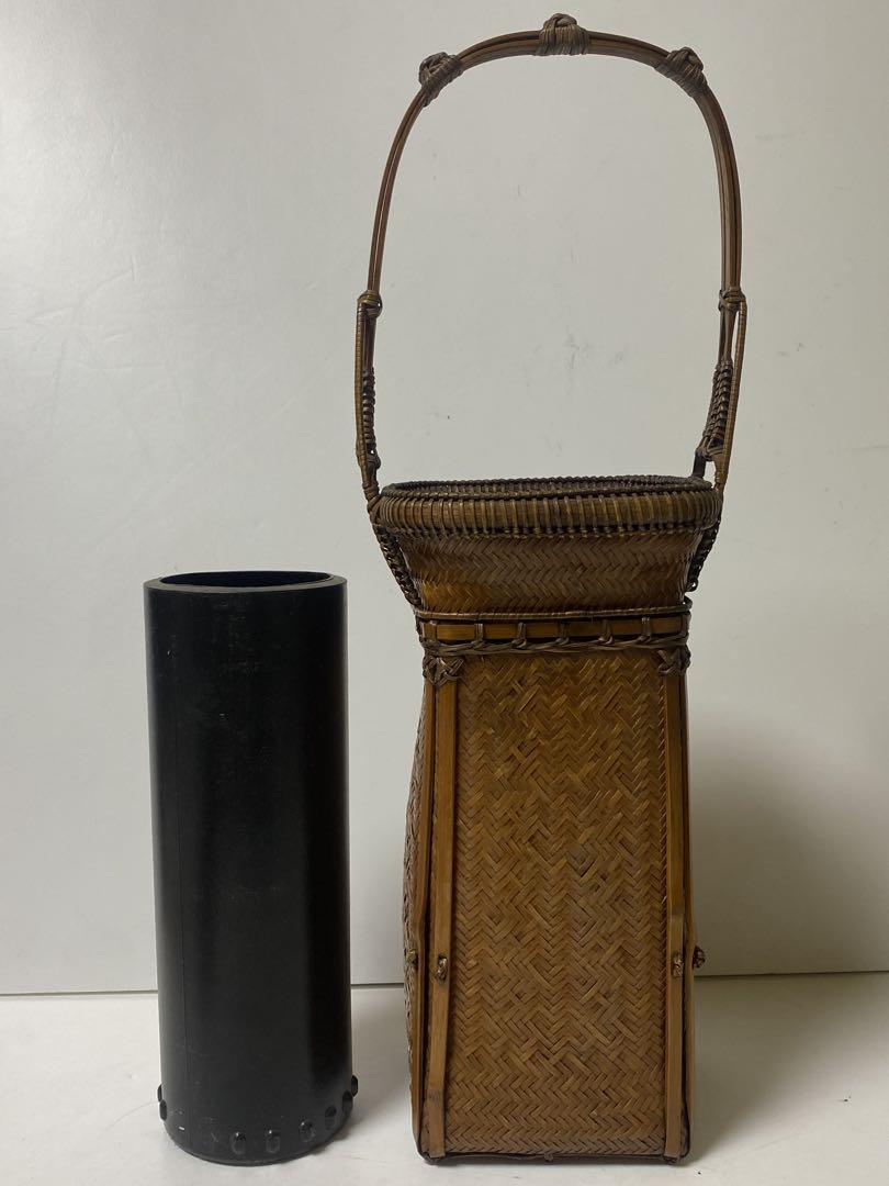 最高級品 古竹造 竹編 網代細工 花籠 花器 煎茶道具 時代物 骨董品 古美術品