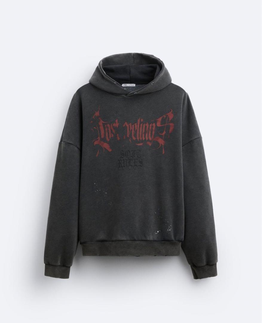 【即日発送】ZARA タイダイプリントパーカー ウォッシュ加工ジッパー付きテキストプリントフーディ