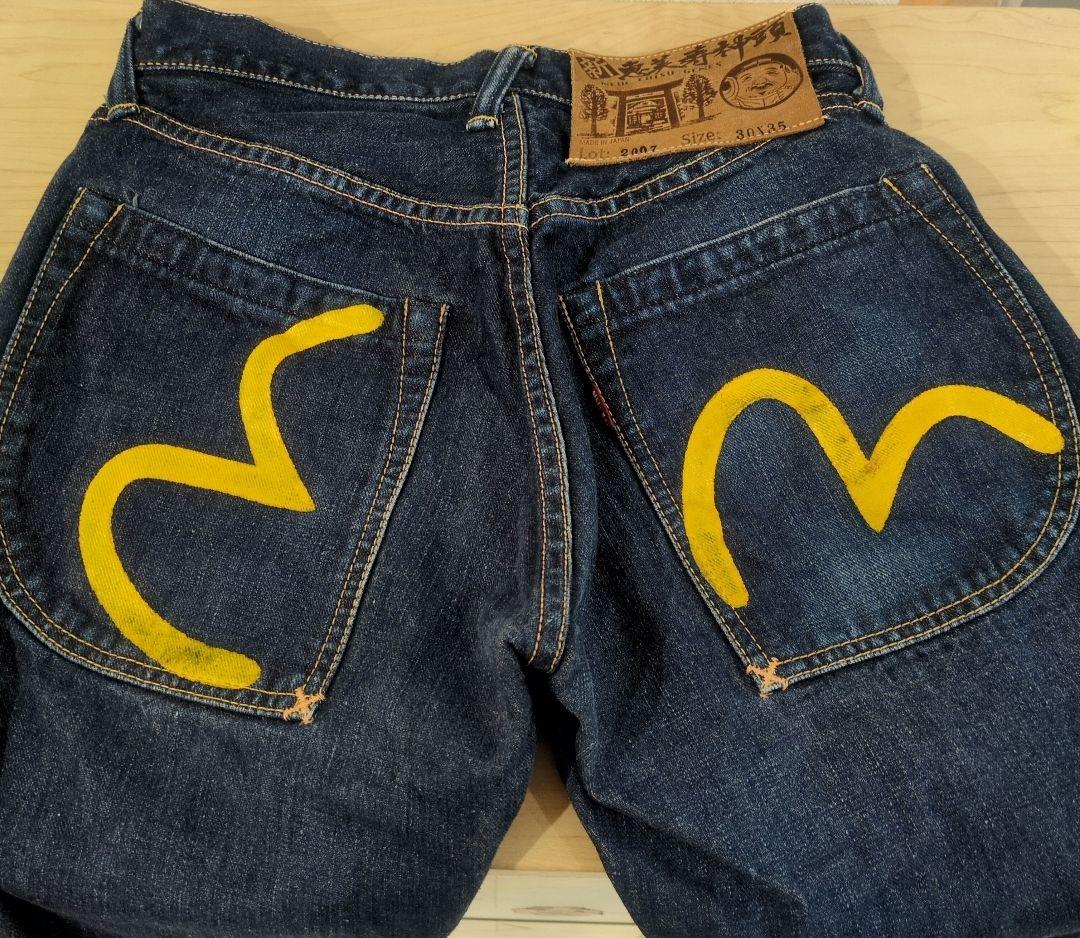 超希少✨新 恵美寿神頭 エヴィス LOT 2007 ヘリンボーンデニムパンツ EVISU Lot 2007 新恵美寿神頭 デニムパンツ 30×35