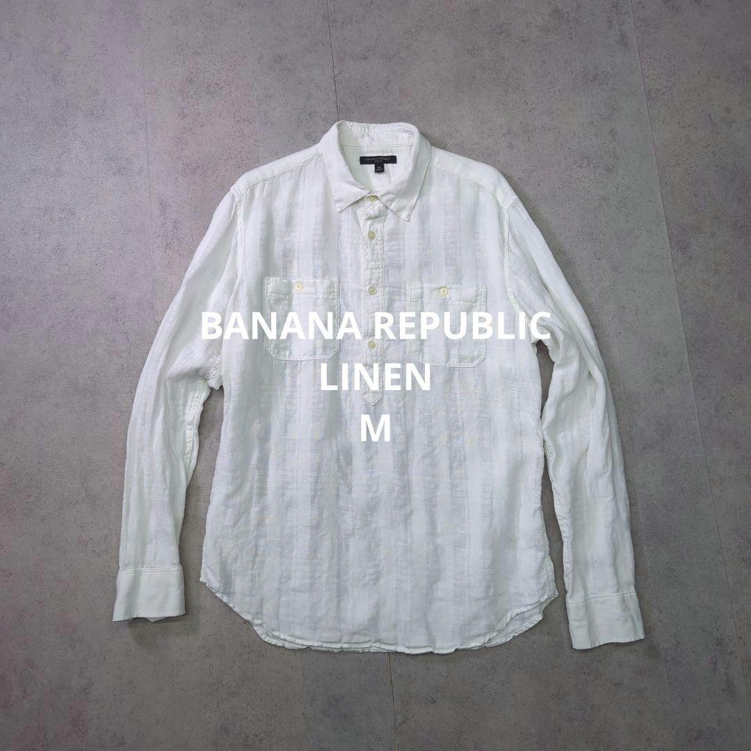 BANANA REPUBLIC リネン ハーフボタン 長袖シャツ Mトップス