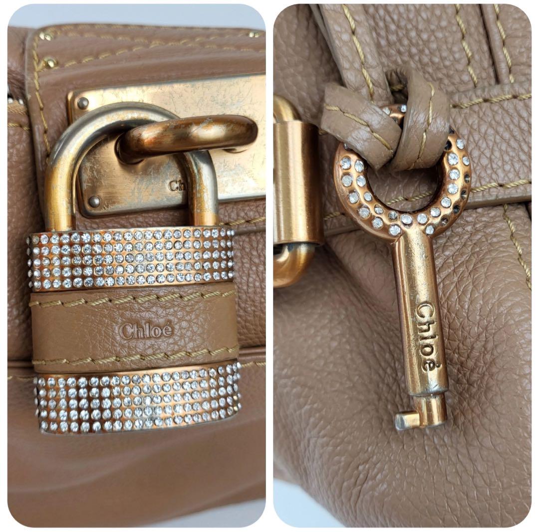 極美品 Chloe 南京錠 パドロック バッグチャーム ラインストーン