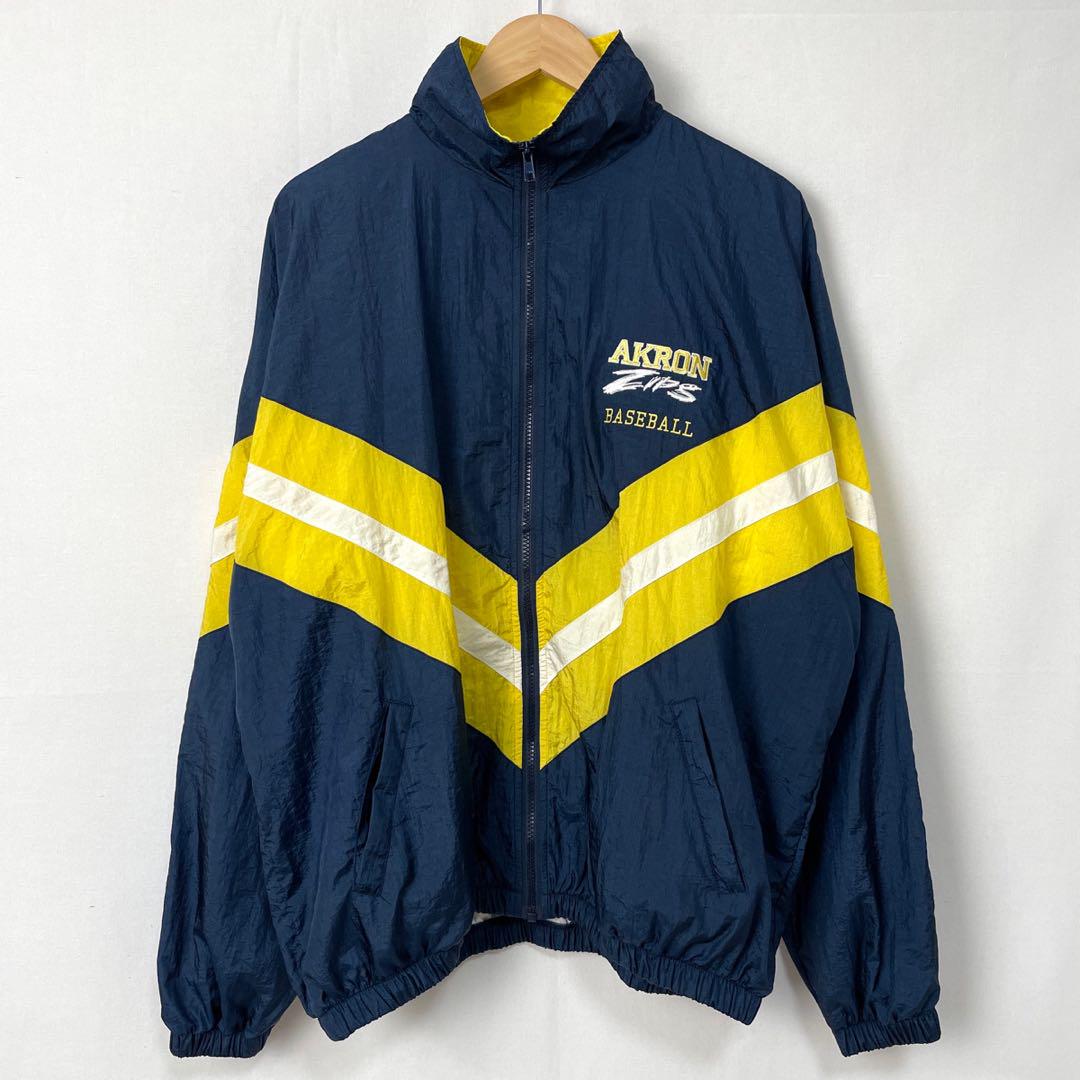 90s AKRON ZIPS ナイロンジャケット ライン入り カレッジロゴ 古着