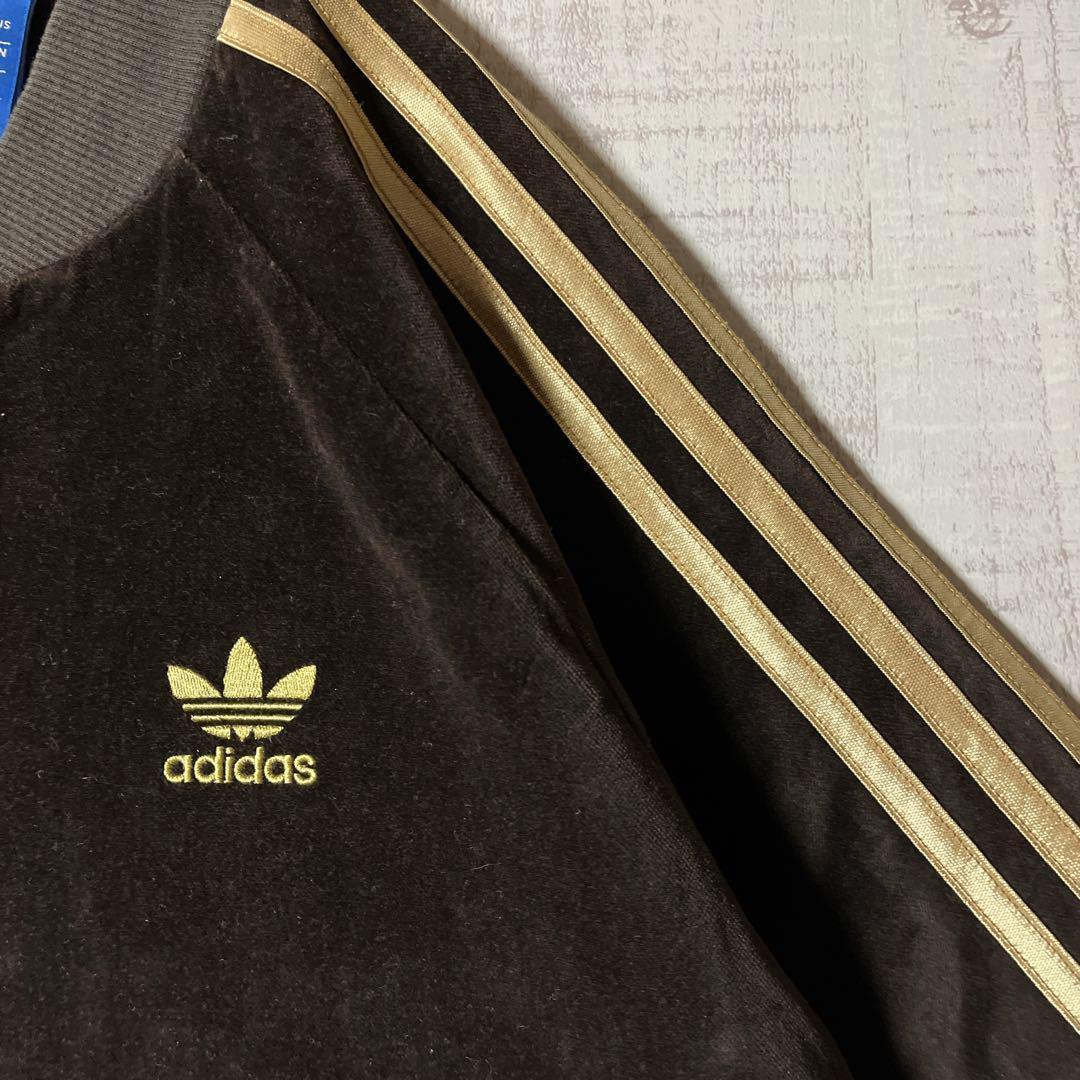 adidas アディダス ベロア トラックジャケット ジャージ 茶 ゴールド M