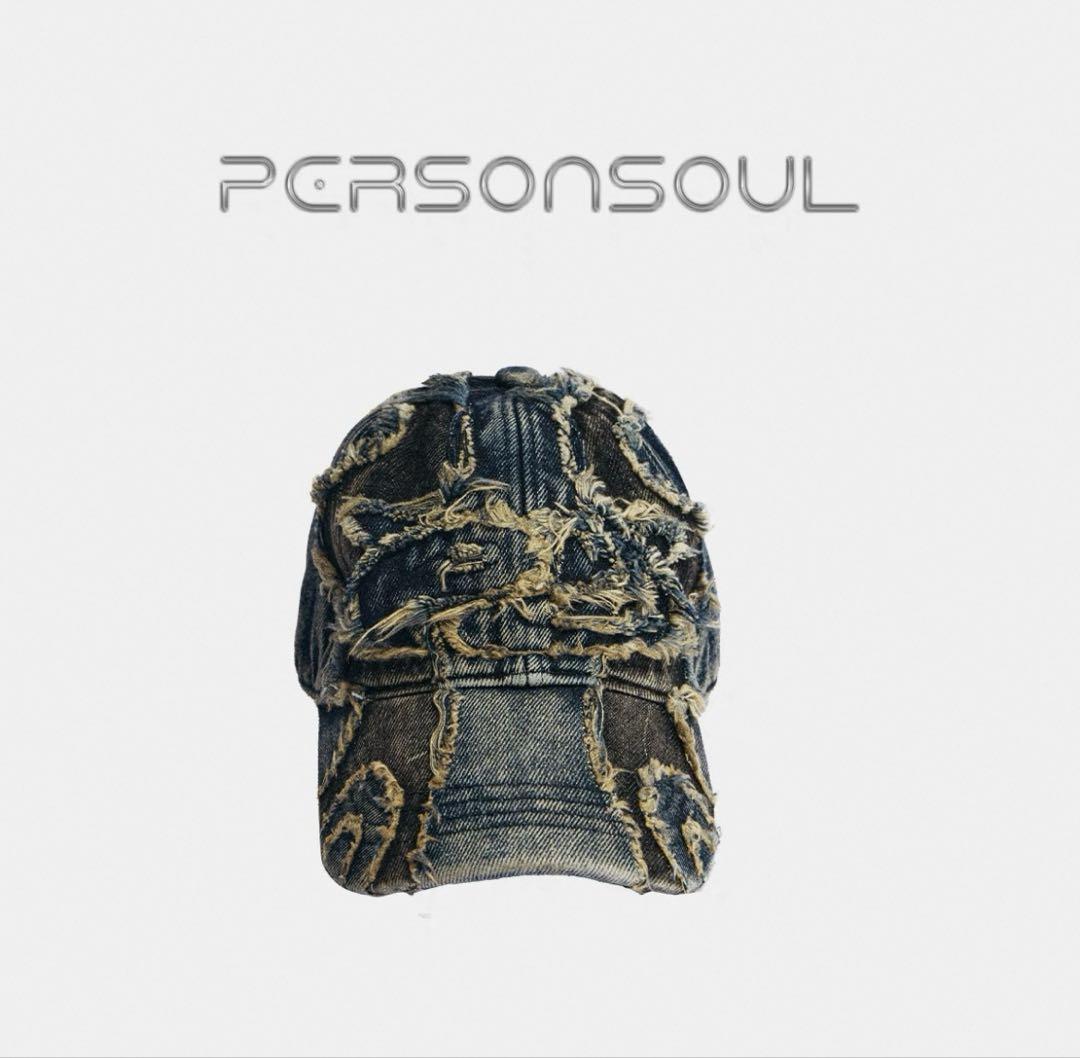 PERSONSOUL デニム風ダメージキャップ