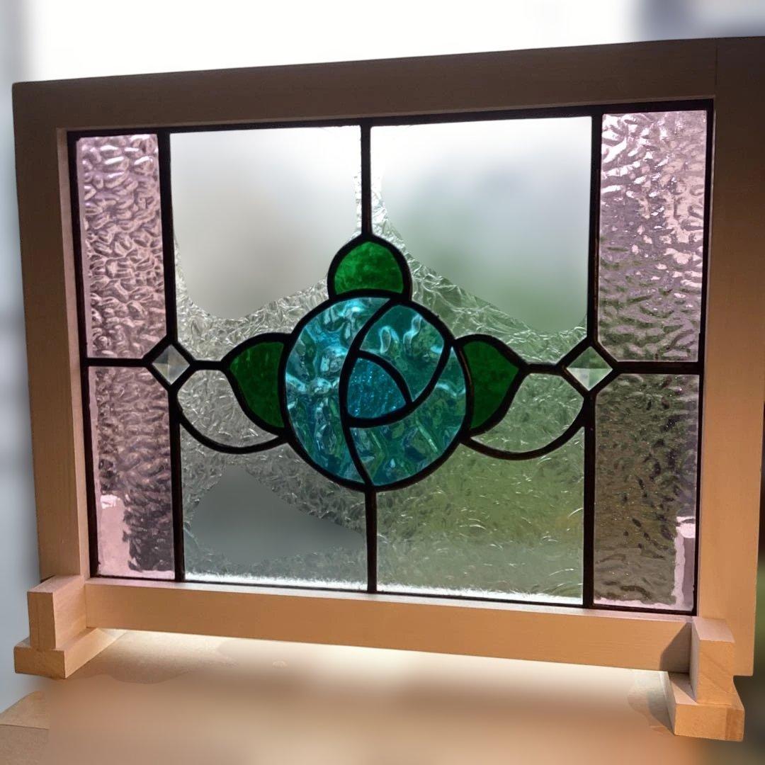 ステンドグラスパネルブルーローズ(1726) ステンドグラスパネルブルーローズ(1726)