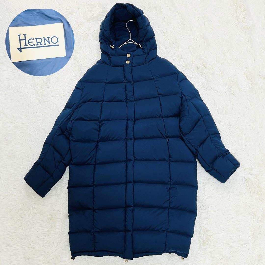 大きいサイズ　Herno ダウンコート 42 ネイビー　フード　XLサイズ