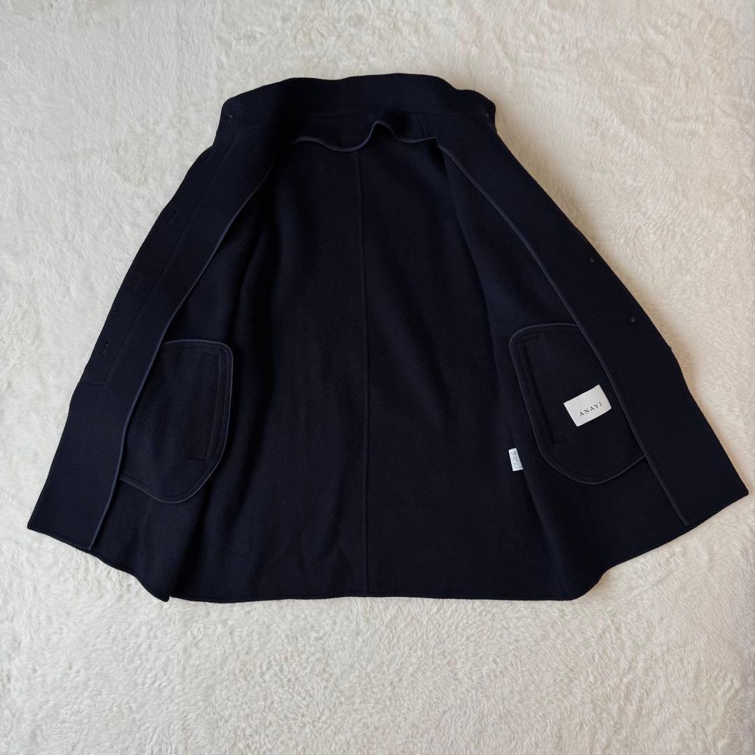ANAYI アナイ ウールナイロンリバーケープコート フリル袖 紺 近年モデル ANAYI アナイ ウールナイロンリバーケープコート フリル袖 紺 近年モデル