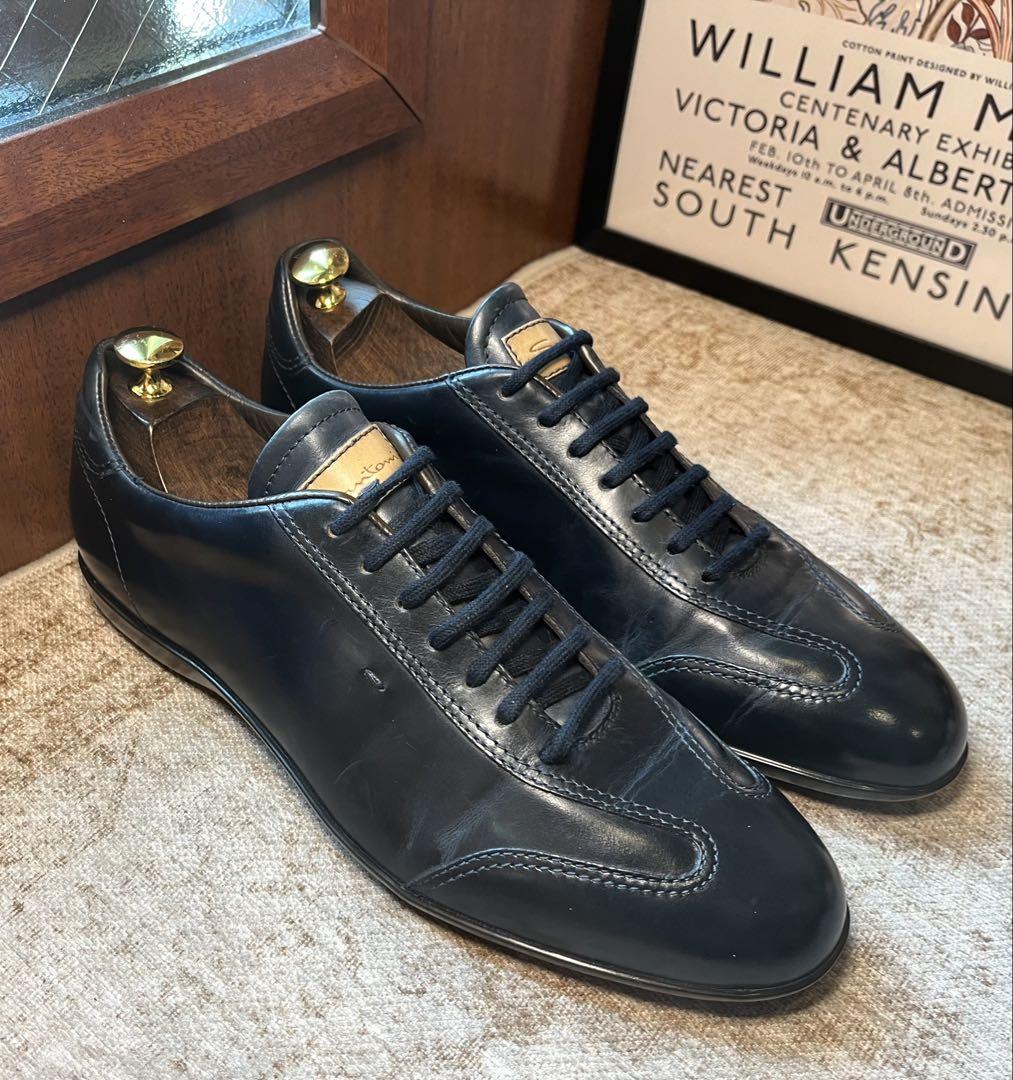 【極美品】Santoni レザーシューズ　UK7.5 ダークネイビー