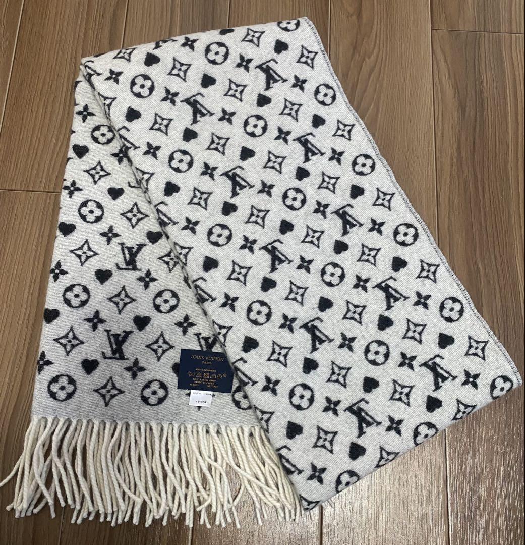 LOUIS VUITTON カシミヤマフラー グレー/ブラック