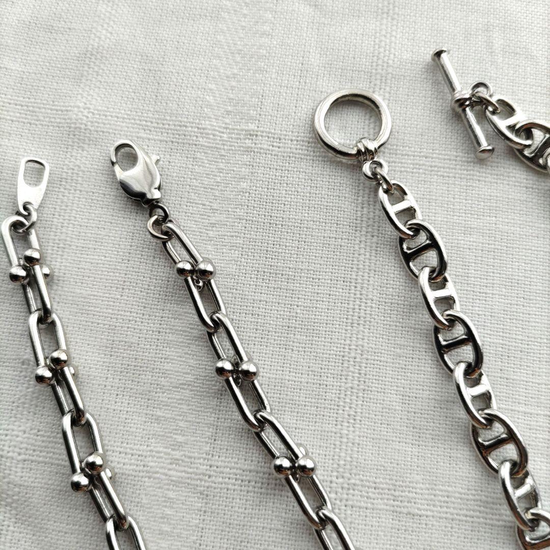 シルバー チェーンブレスレット トグル式 2本セット - メルカリ