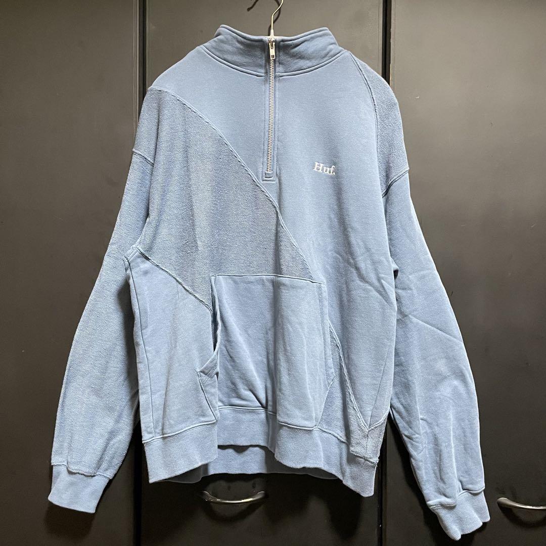 【極美品】ハフ ハーフジップ スウェット 切り替え M ブルー