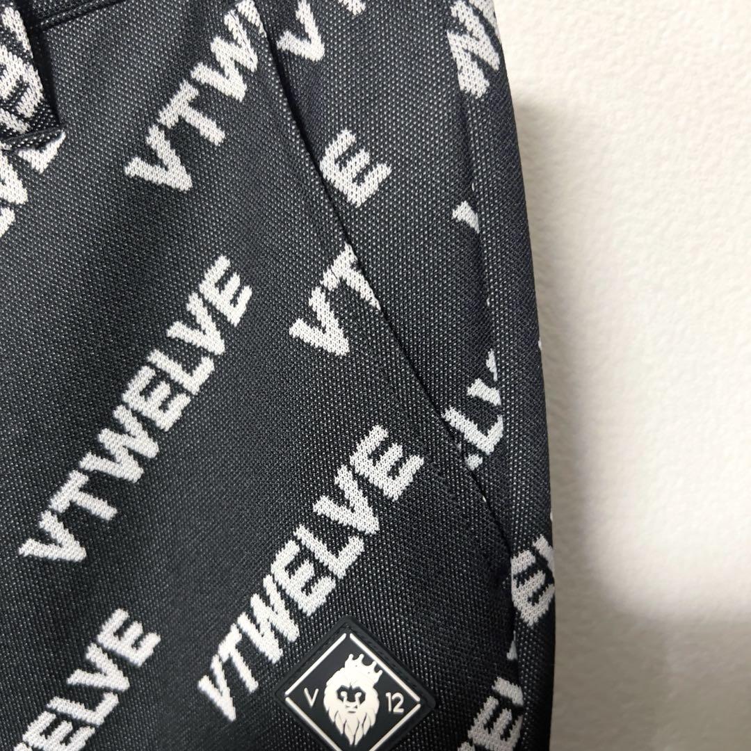 美品 V12 VET PANTS ゴルフパンツ M 総ロゴ ブラック ストレッチ