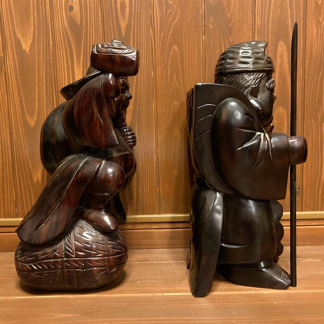 七福神　大黒天 恵比寿　置物 ◇七福神 大黒天 恵比寿天 木彫 置物 - メルカリ