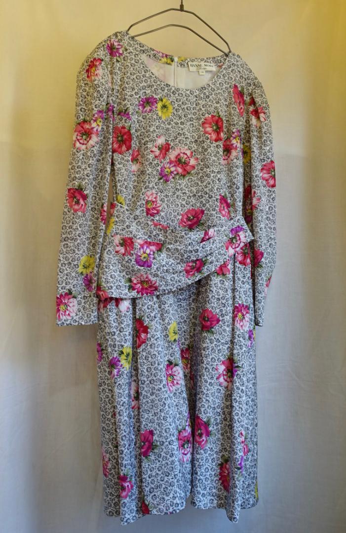 HANAE MORI ハナエモリ 11 グレー 花柄 ワンピース チュールパニエ