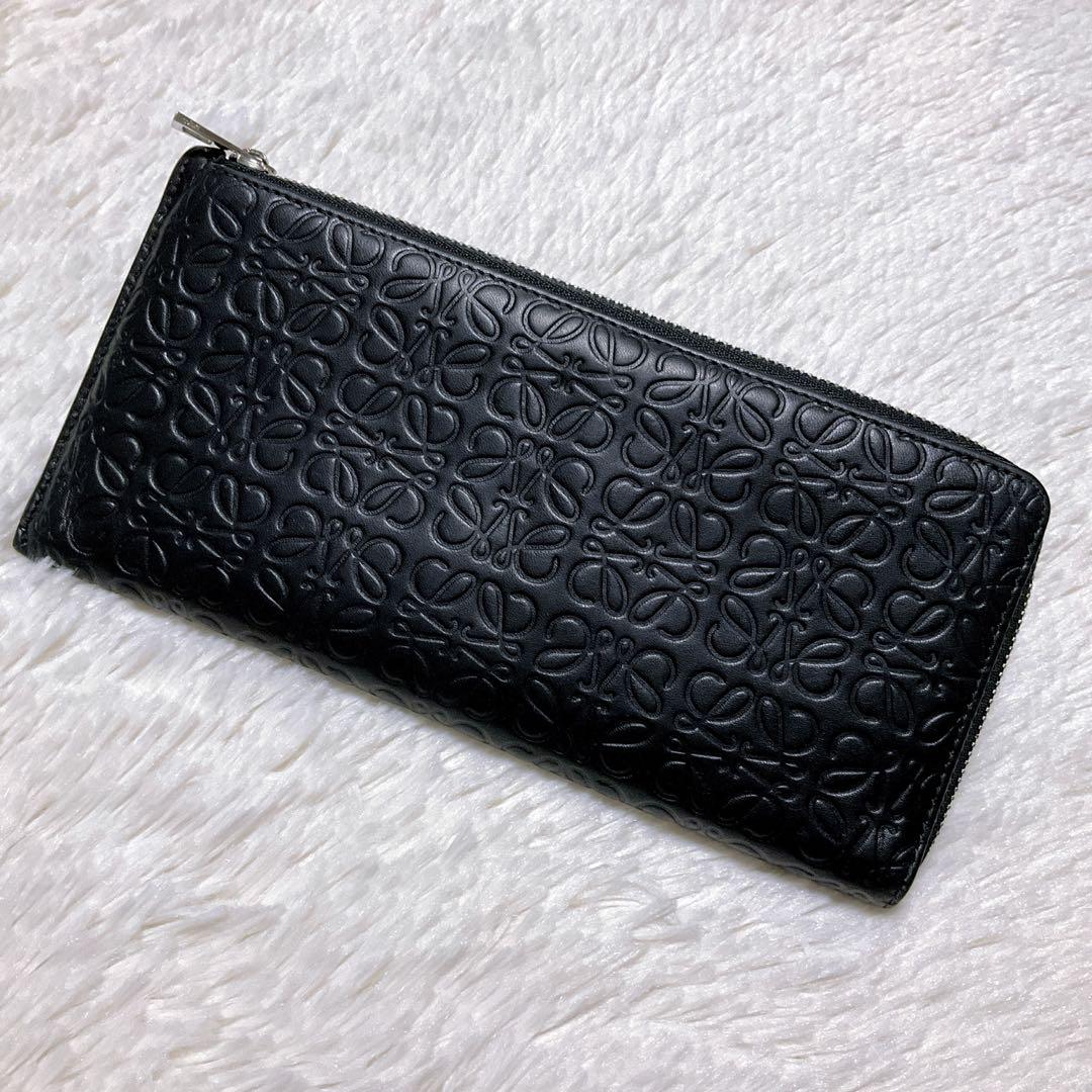 ♡美品♡LOEWE リピート アナグラム 総柄 長財布 L字ファスナー 薄型 黒