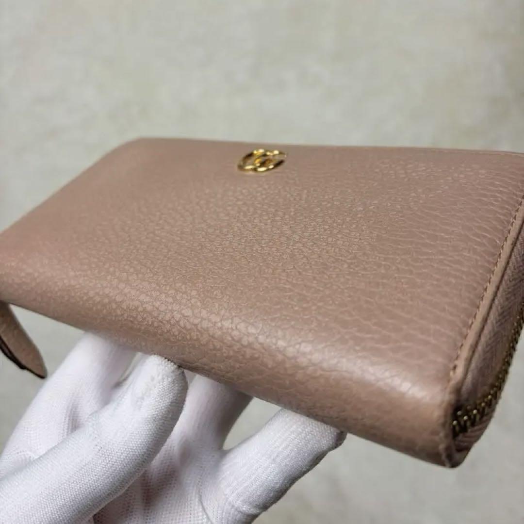 GUCCI 長財布 ダブルG ジップアラウンドウォレット シボ革