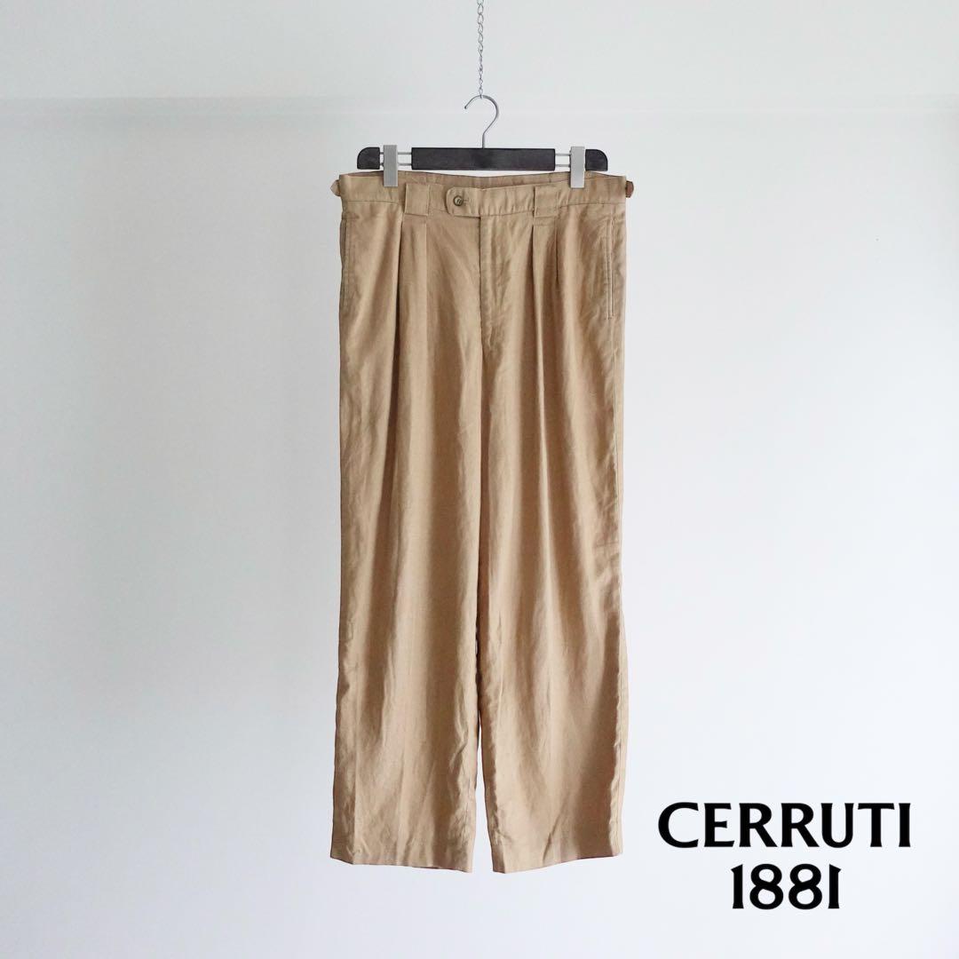 80s 90s Cerruti 2タック　リネン　ワイドトラウザーズ　ベージュ