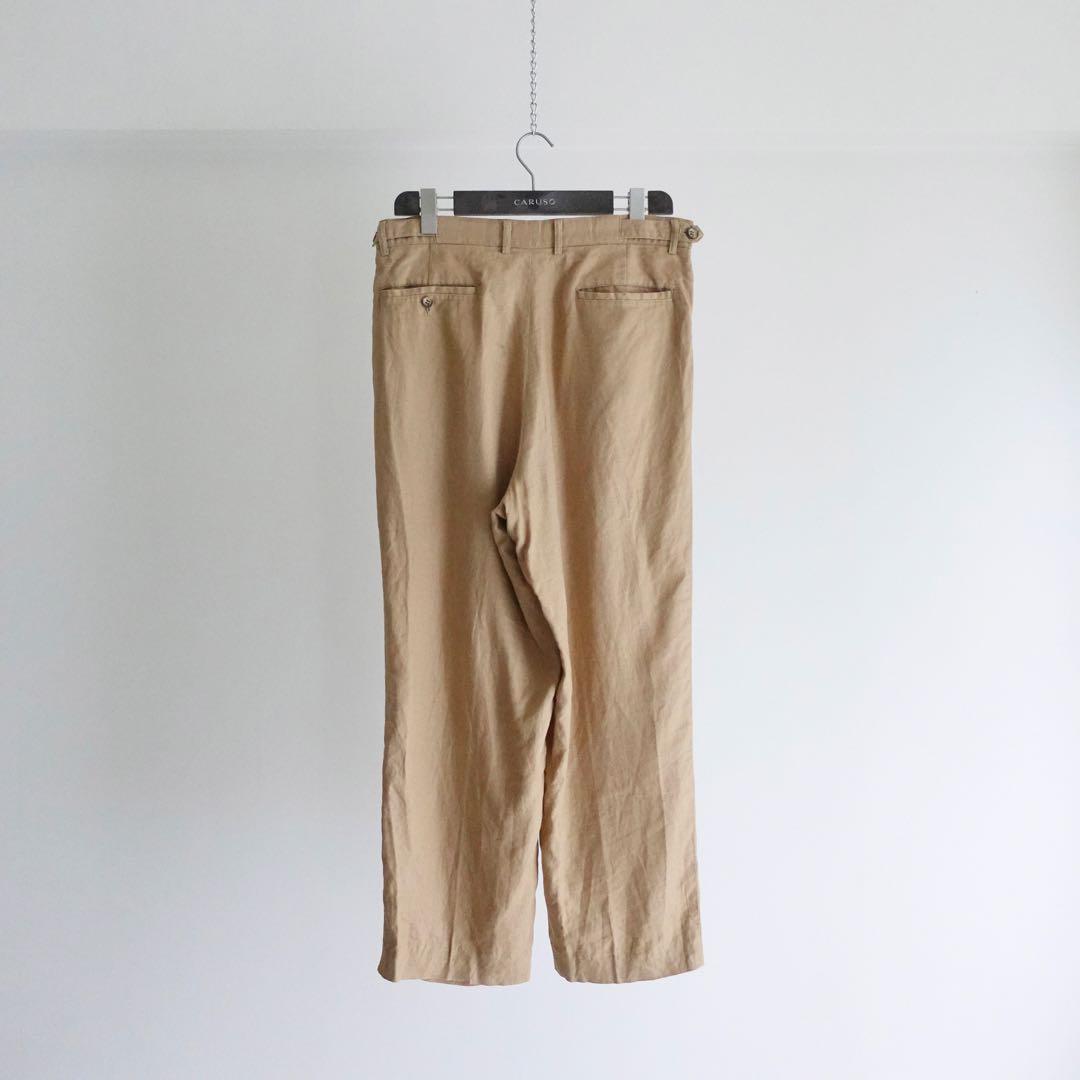 80s 90s Cerruti 2タック　リネン　ワイドトラウザーズ　ベージュ