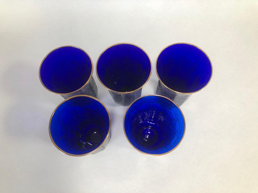 色変わり切子グラス5個　瑠璃ブルーグラス5個の　10個セット　美品