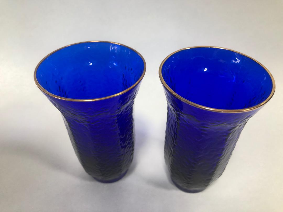 色変わり切子グラス5個　瑠璃ブルーグラス5個の　10個セット　美品
