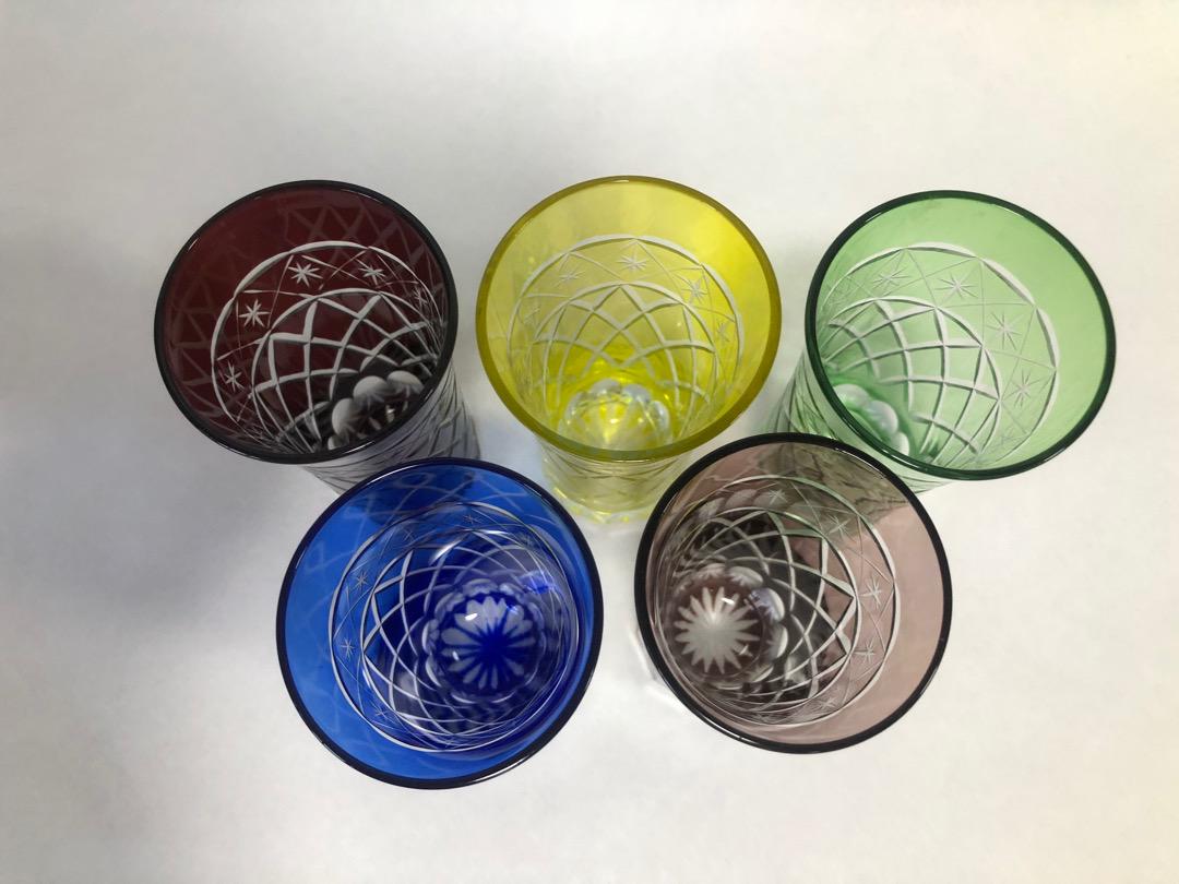 色変わり切子グラス5個　瑠璃ブルーグラス5個の　10個セット　美品