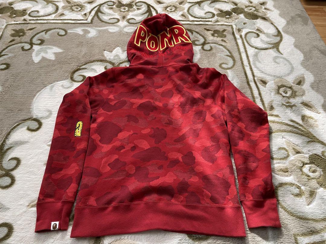 A BATHING APE ジャガードカモ シャークパーカー 赤