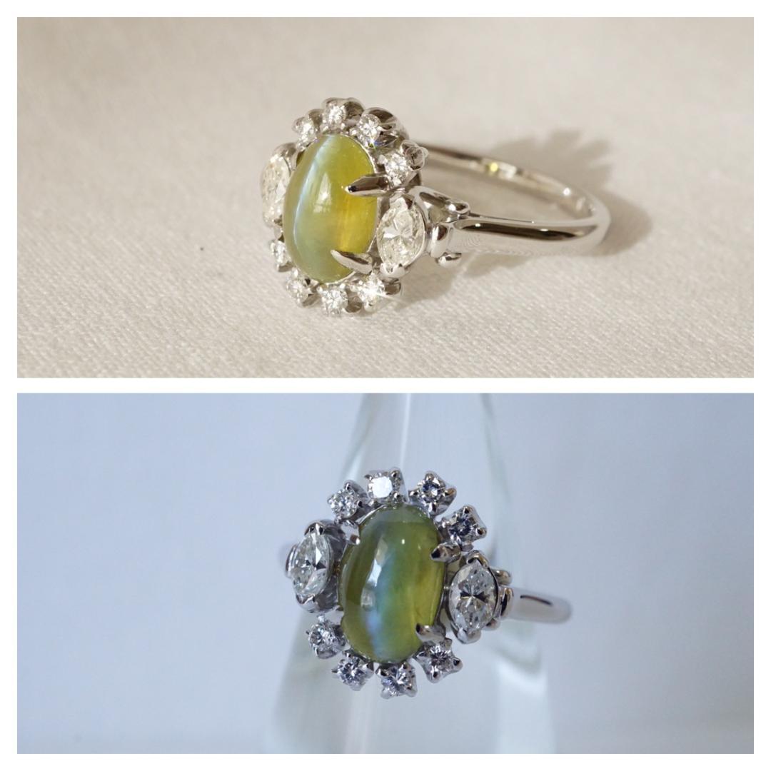 リング・ 甘党様 & ダイヤ プラチナリング i8HJP-m66646265476 キャッツアイ 2.18ct ・ミニ