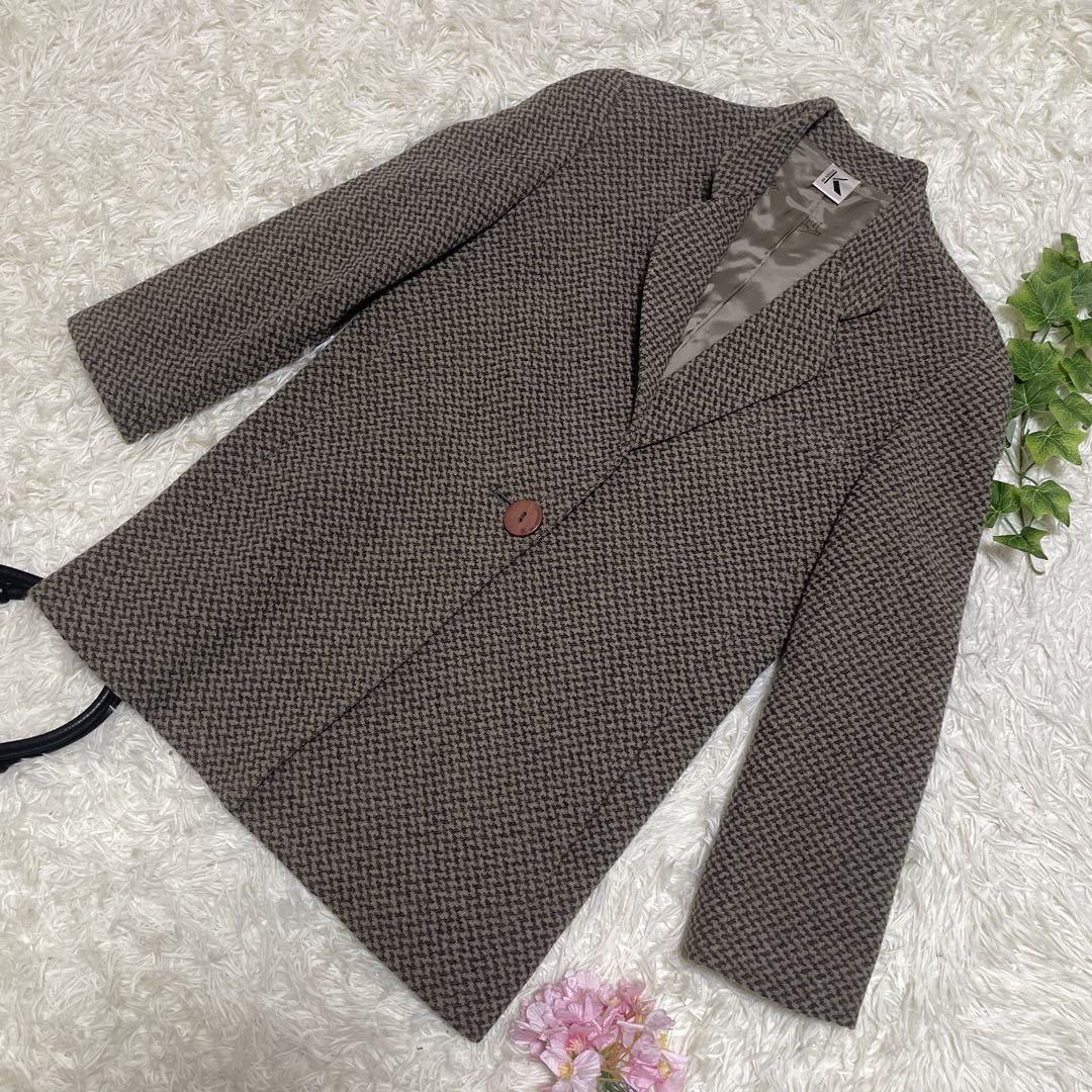 極美品　クリツィア　ウールジャケット　総柄　茶ベージュ　ピーコート　40 L