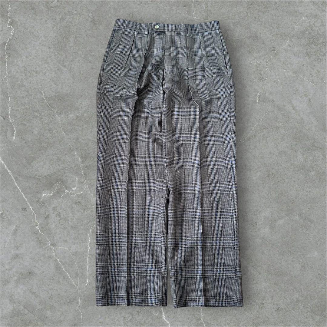 80〜90s Euro Vintage スラックス　チェックパンツ　ツータック 80〜90s Euro Vintage スラックス チェックパンツ ツータック メンズ