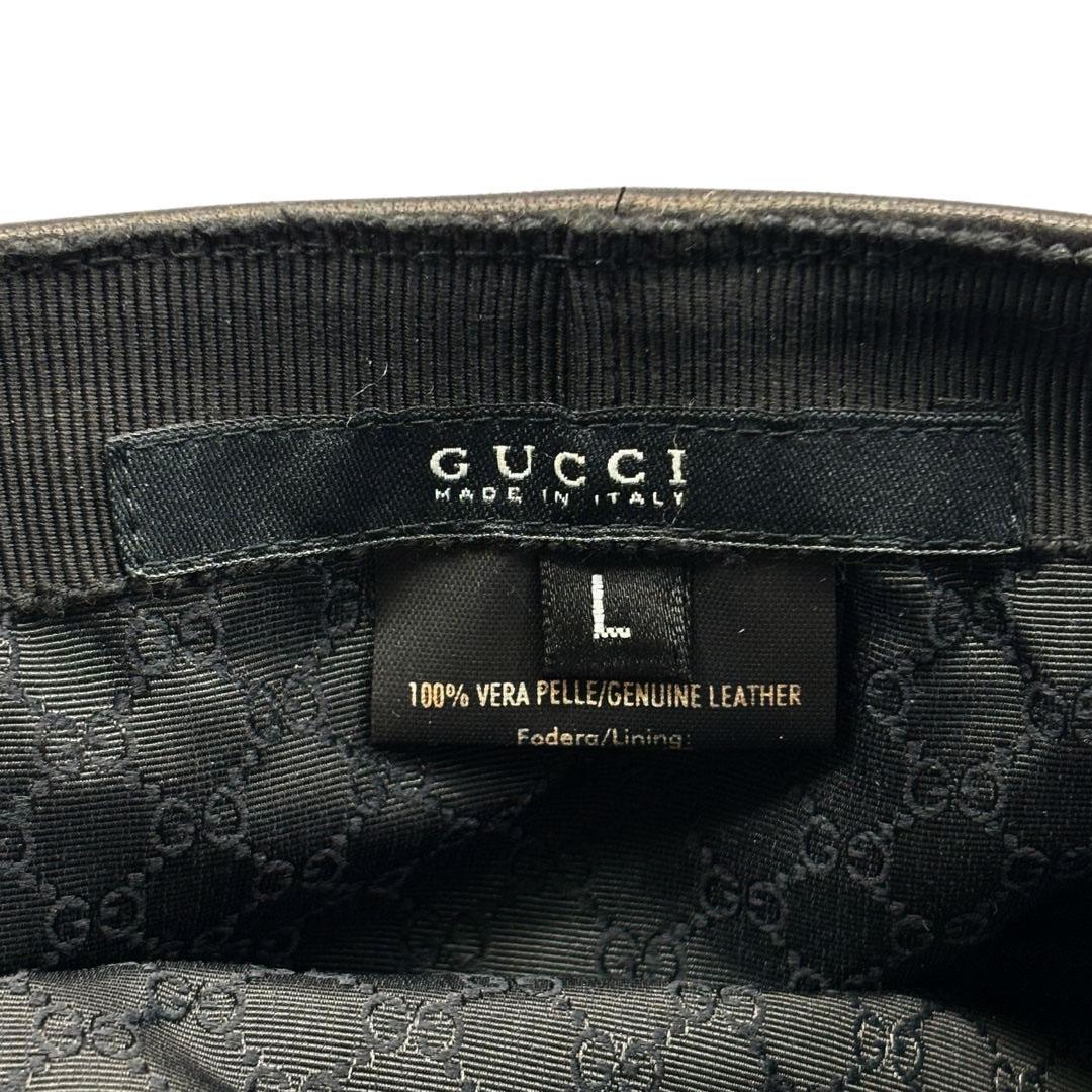 【美品】GUCCI グッチ ハンチング帽 レザー ブラック Lサイズ Q22