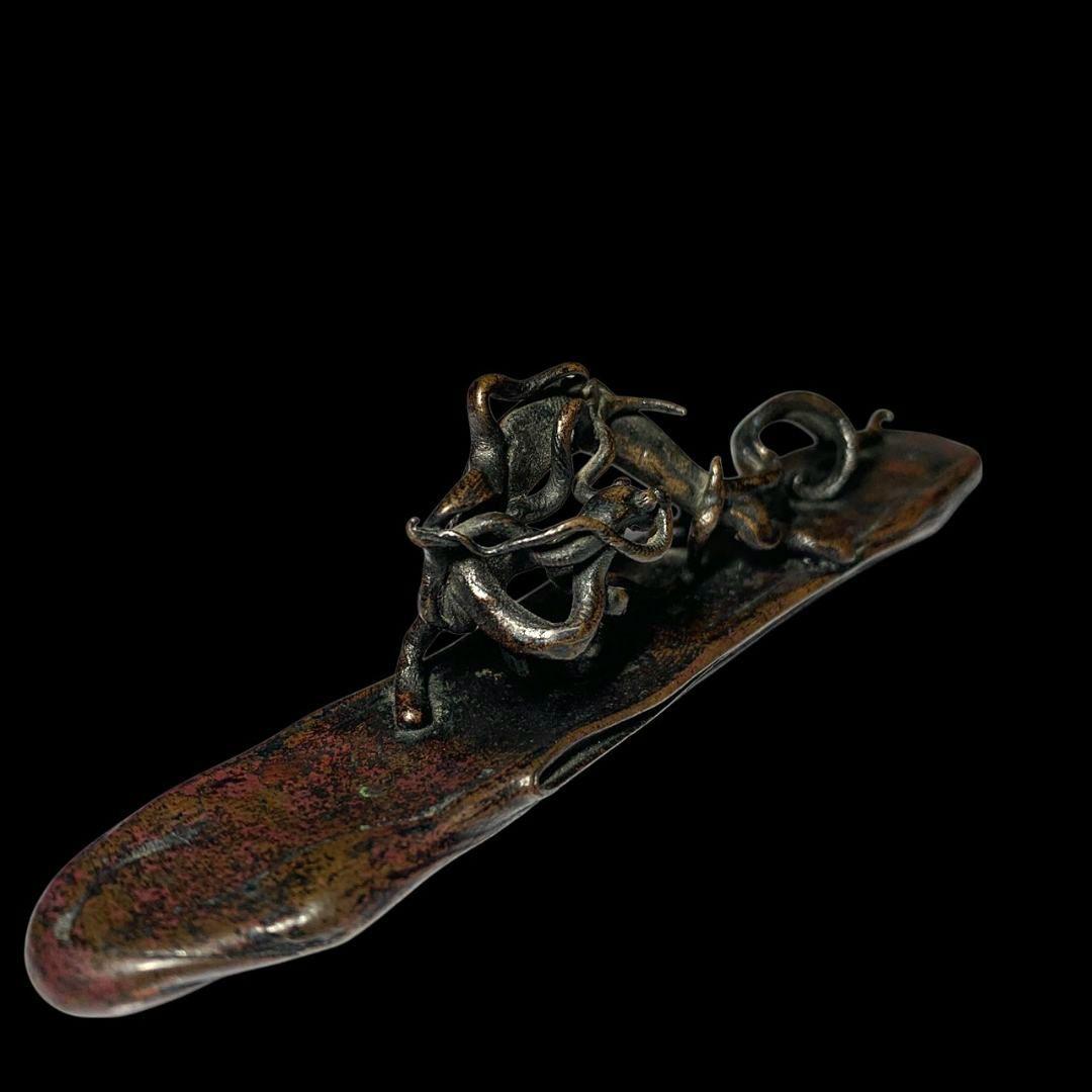 本間琢斎 斑紫銅製 文鎮 龍紐文鎮書鎮 筆架 書道具 金属工芸 骨董 共箱 本間琢斎 斑紫銅製 文鎮 龍紐文鎮書鎮 筆架 書道具 金属