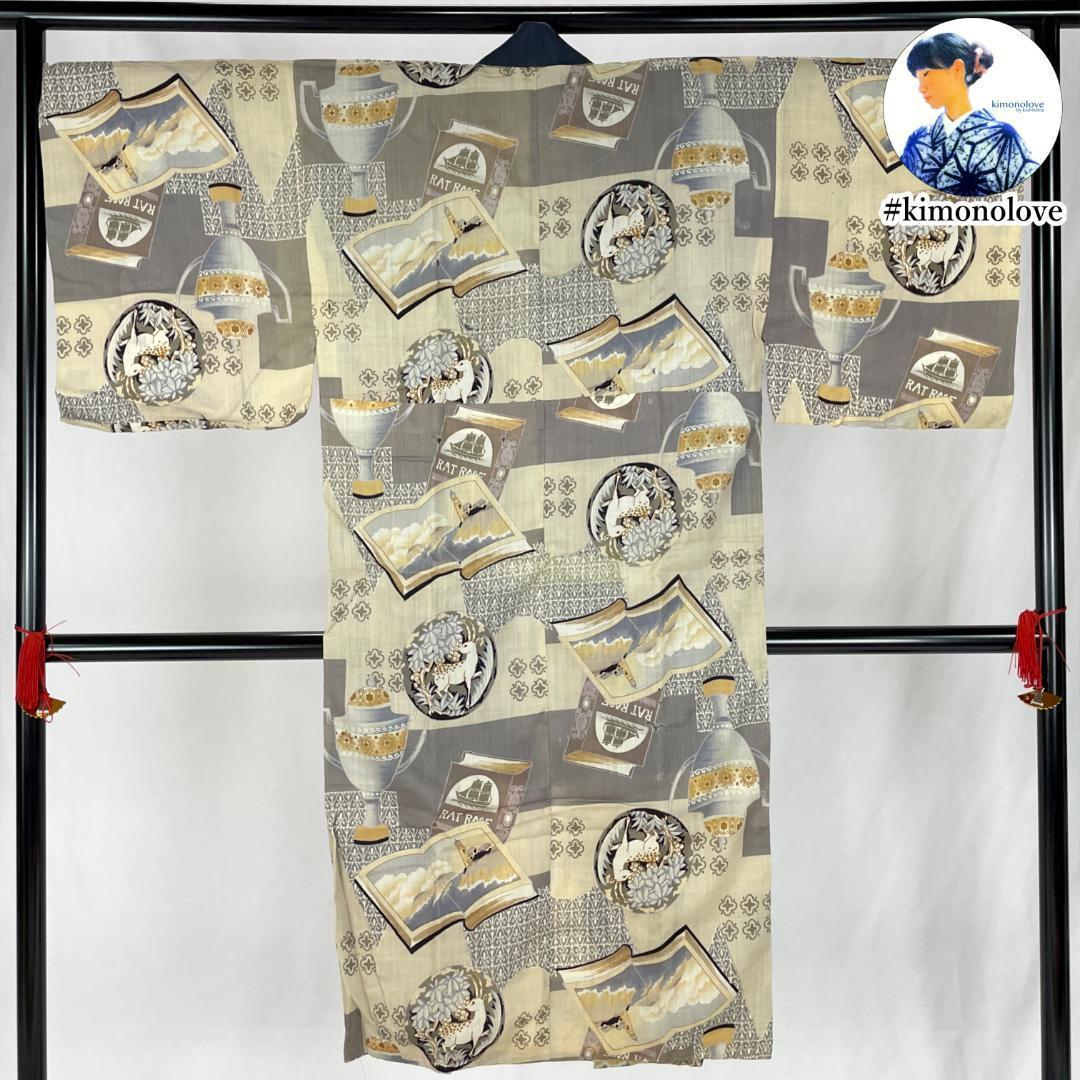 【観賞用・リメイク用】男長襦袢 舶来品柄 着物 kimono A-1558