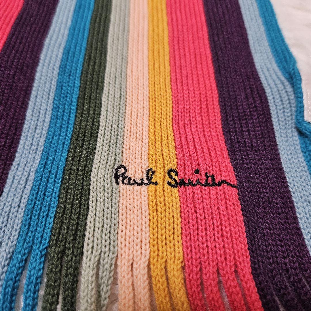 【美品】ポールスミス　マフラー　マルチカラー　ウール　ロゴ　刺繍
