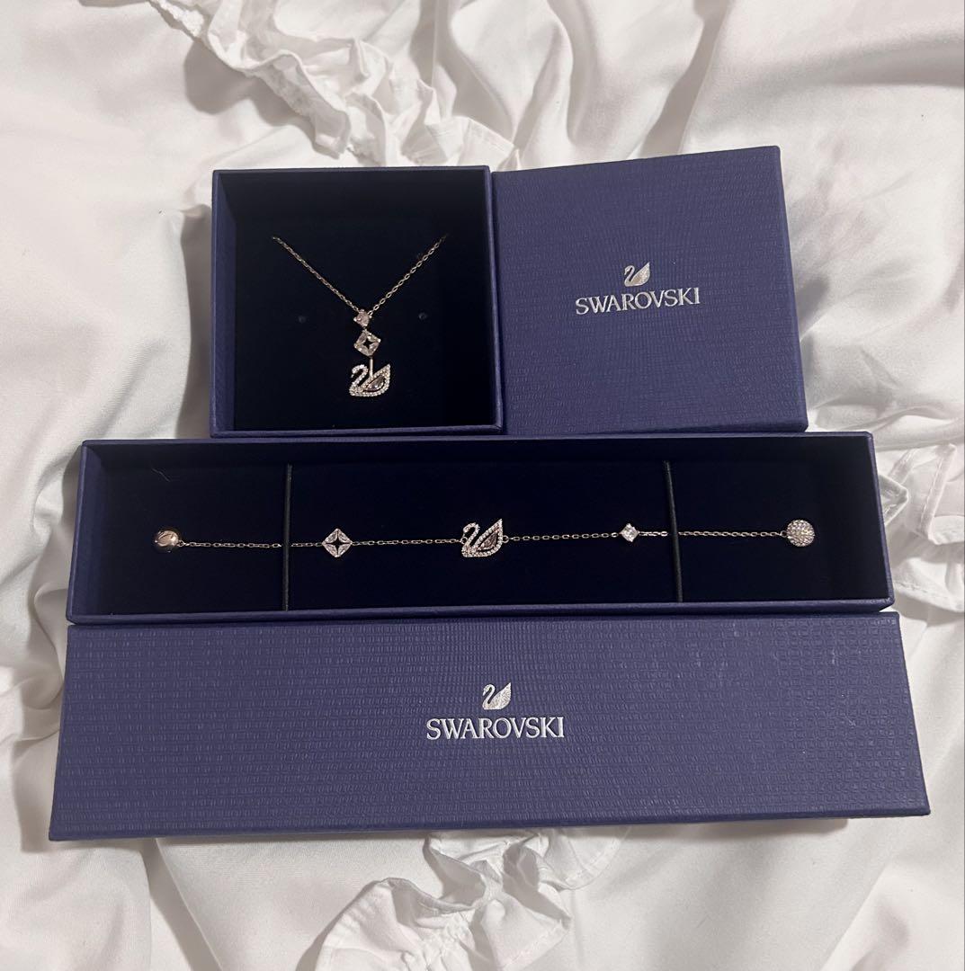 SWAROVSKI ネックレス ブレスレット スワン ローズゴールド セット