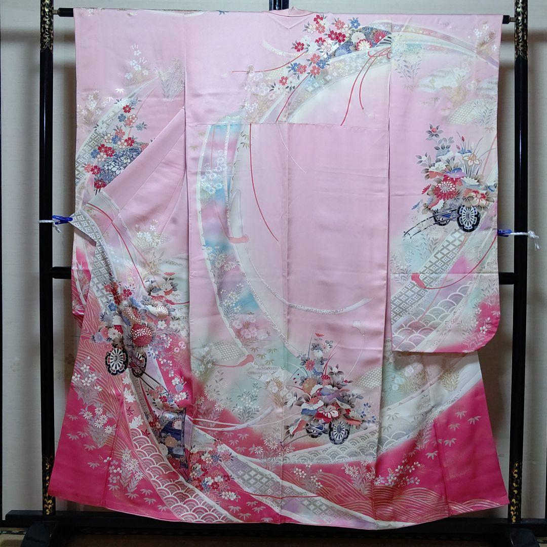 大人気人気SALE✚ 1 菊 暈し グラデーション 袷 eXYI9-m66671288227 正絹 豪華振袖 御所車 萩 NEW即納