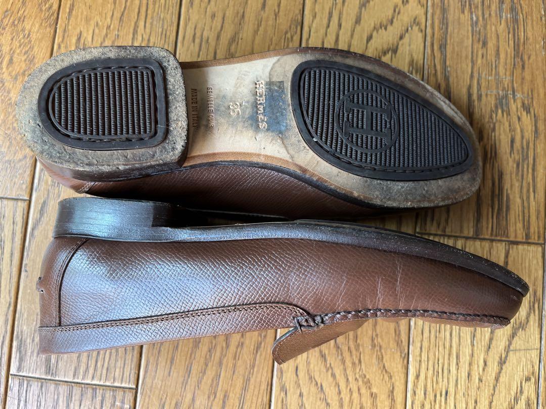 エルメス　レザーローファー　ブラウン