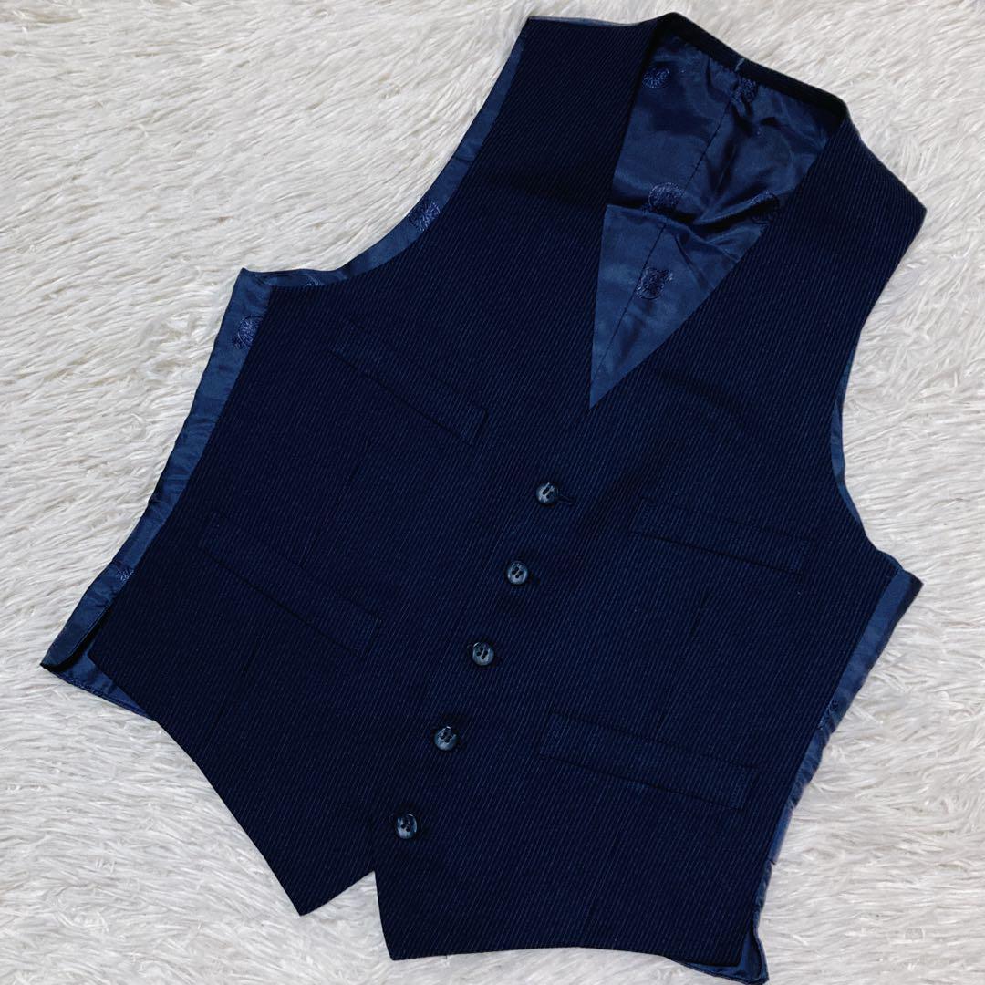 【美品】 taka-Q ジャケット スリーピース ネイビー ストライプ L