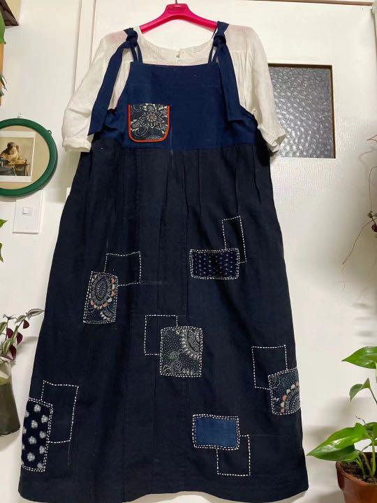 世界に一つのハンドメイド】古布藍染木綿型染絣襤褸布 刺し子
