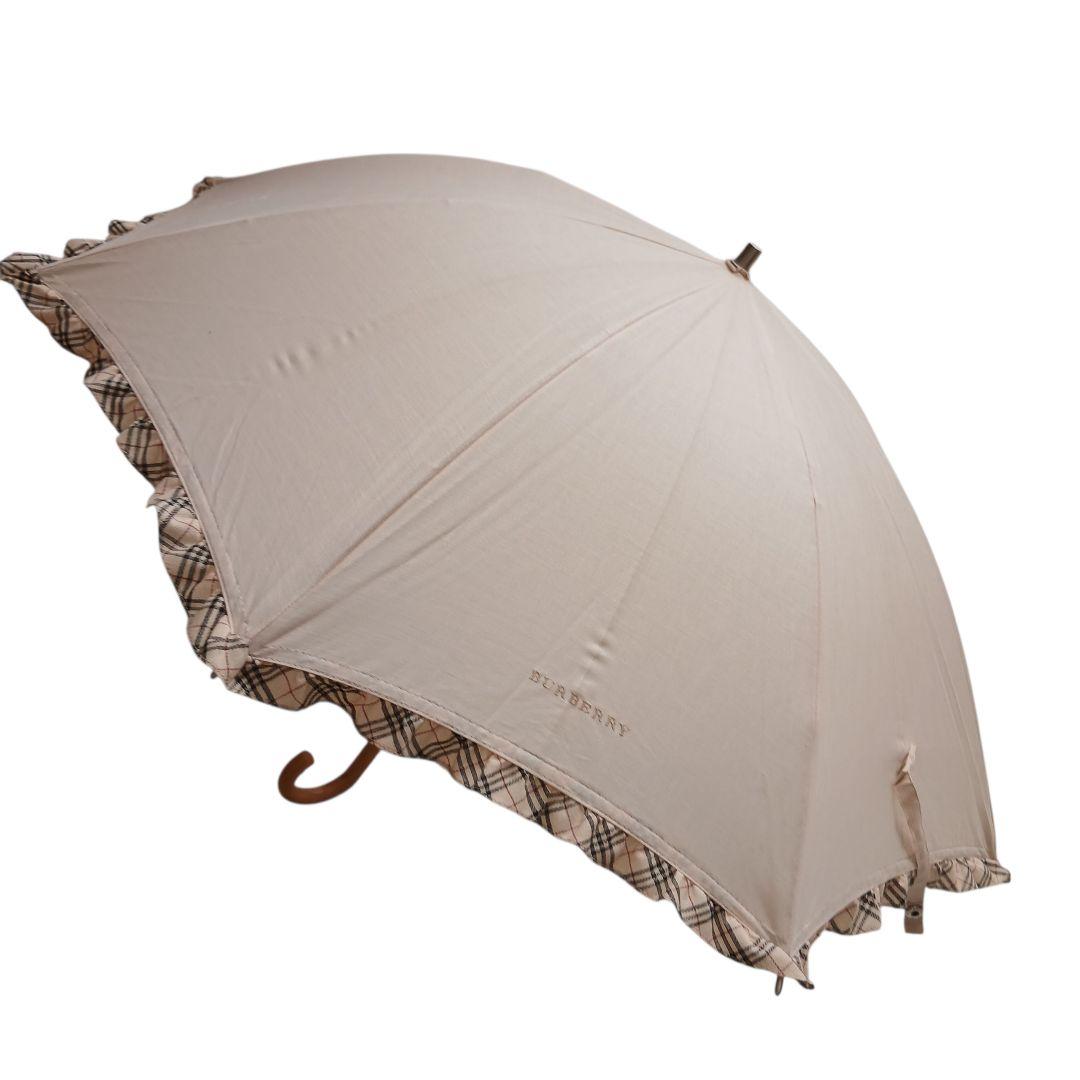 【BURBERRY】希少 オーロラ社製 フリル ノバチェック 長傘 日傘 【BURBERRY】希少 オーロラ社製 フリル ノバチェック 長傘 日傘
