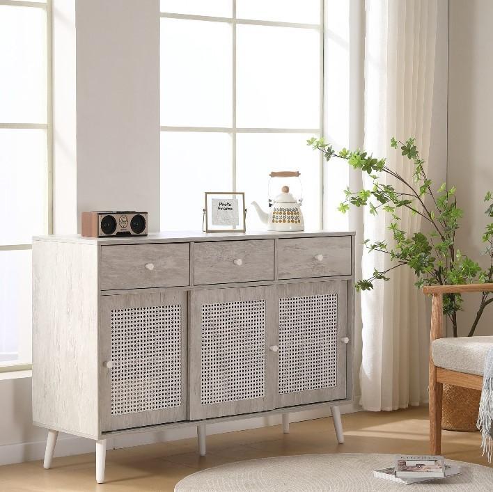 赤字価格！！！キャビネット サイドボード チェストラタン調 ラタン風　GRAY