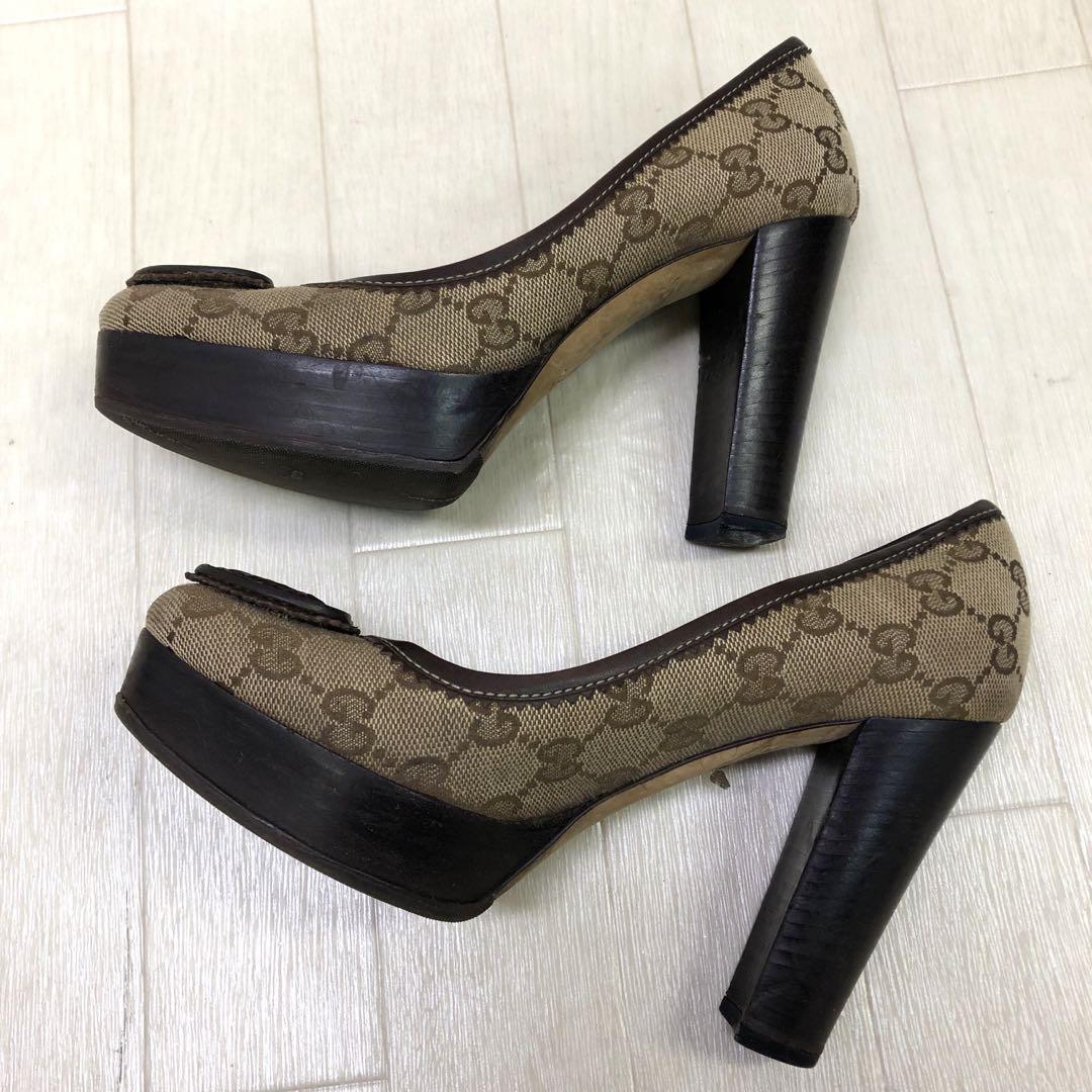 花*様 GUCCI グッチ パンプス 35C 213003 GG柄 ジャガード×