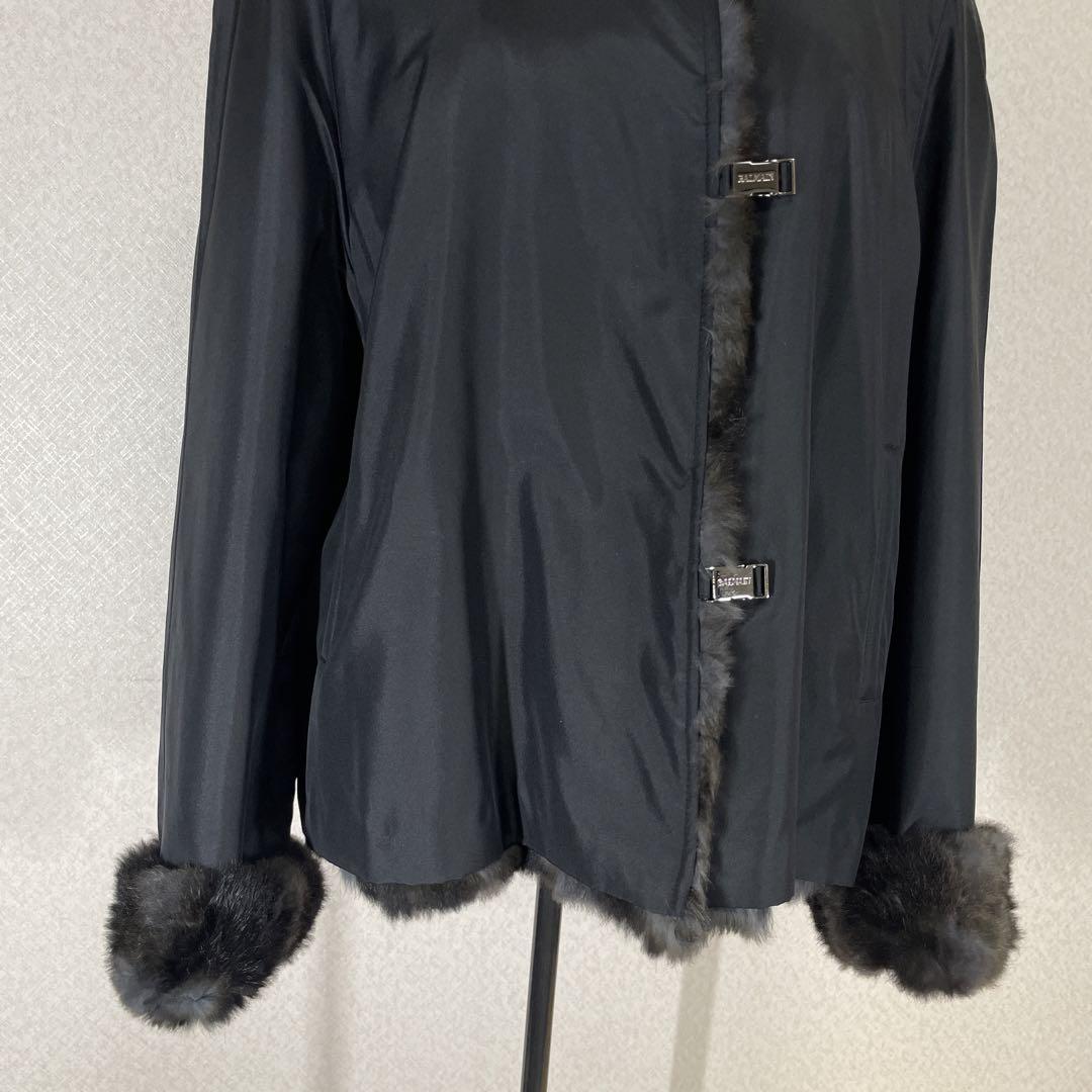 美品 BALMAIN バルマン シルク リアルファー ジャケット ブラック 美品 BALMAIN バルマン シルク リアルファー ジャケット ブラック