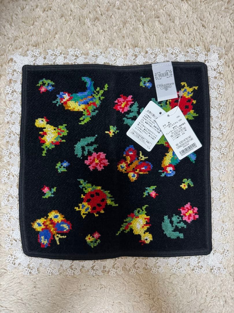 フェイラー ハイジ 近沢レース店コラボ レース付ハンカチ ブラック（黒