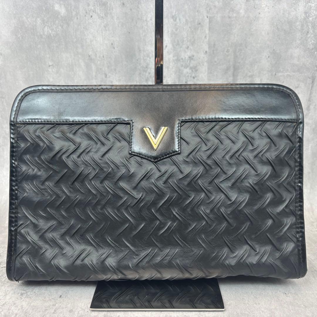【極美品✨】 マルコバレンティノ クラッチバッグ レザー ブラック ゴールドロゴ