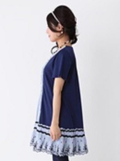 308◇刺繍入り縦ブロッキングチュニ サックス axes femme アクシーズ 308◇刺繍入り縦ブロッキングチュニ サックス axes femme アク