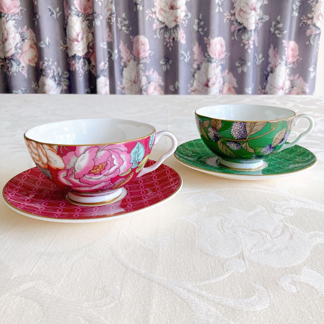 廃盤 ウェッジウッド ティーガーデン ペアカップ ソーサー ラズベリー ミントWEDGWOOD