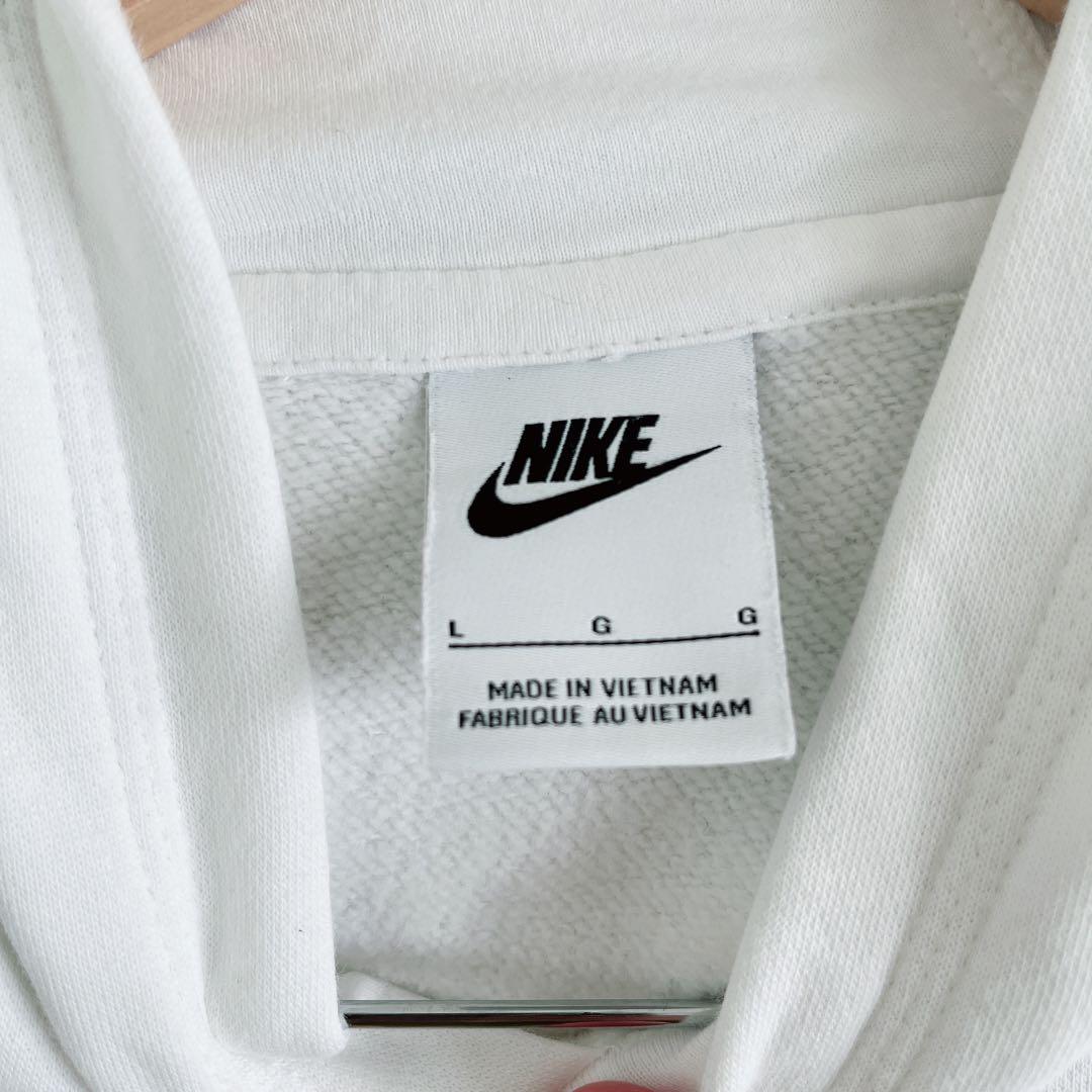 訳あり・アウトレット特集 フード付き 【L】ホワイト NIKE パーカー 海外古着 裏毛起毛 トップス