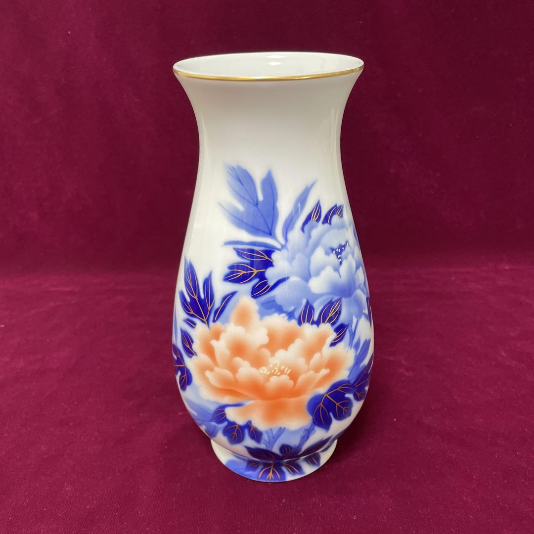 深川製磁 有田焼 牡丹色絵 金彩 花瓶  フラワーベース
