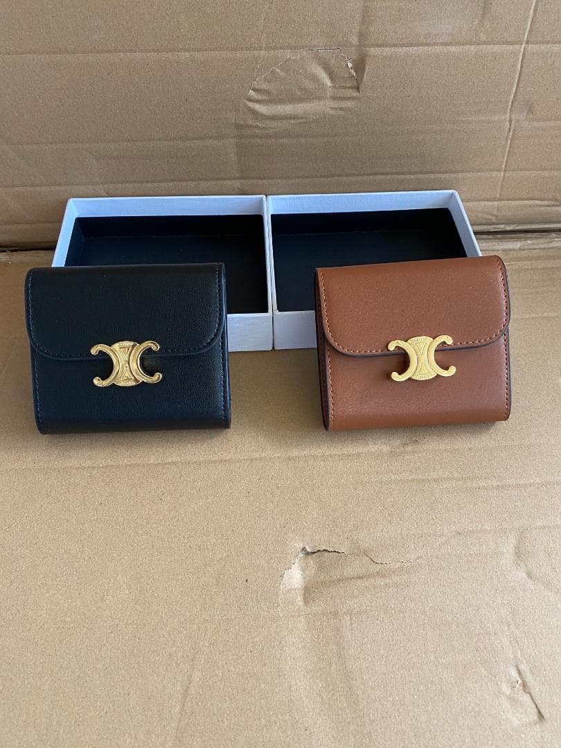 CELINE セリーヌ ロゴ入り 三つ折り財布 2色セット ブラック ベージュ