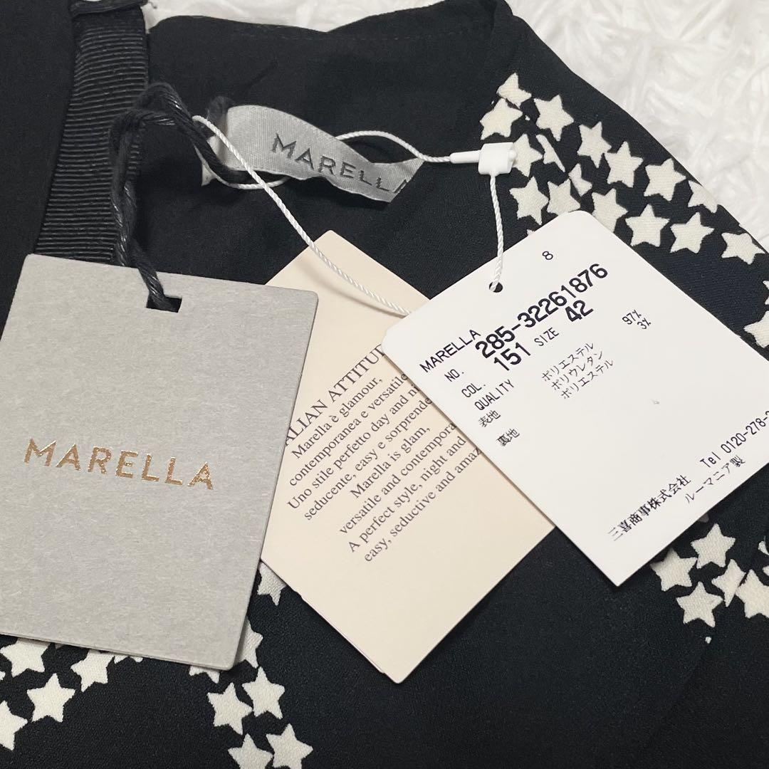 未使用タグ付 MARELLA ワンピース スタープリント ブラック ひざ丈 42